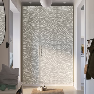 PAX / MISTUDDEN تشكيلة دولاب ملابس., أبيض/رمادي نقش, ‎150x60x236 سم‏