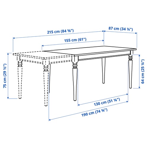 ROSENTORP طاولة قابلة للتمديد, أبيض, 155/215x87 سم