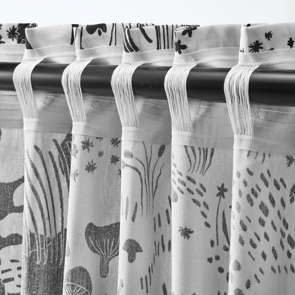 STOCKHOLM 2025 زوج ستائر, أبيض/أسود/مع شريط ستارة, 145x300 سم