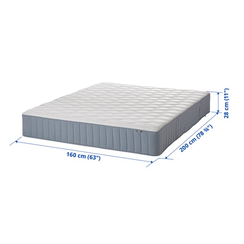 VÅGSTRANDA مرتبة بنوابض مغلّفة, صلبة أكثر/أزرق فاتح, 160x200 سم