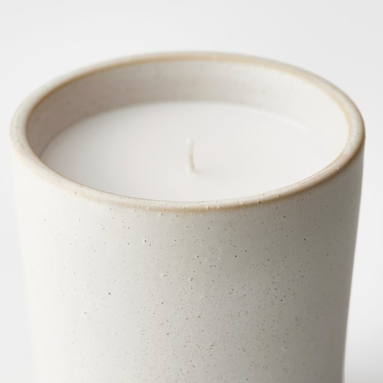 ADLAD scented candle in ceramic jar, Scandinavian Woods/white, 50 hr IKEA