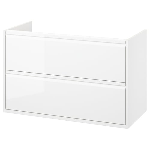 ÄNGSJÖN white bathroom cabinet, minimalist modern design with integrated handles and drawers.