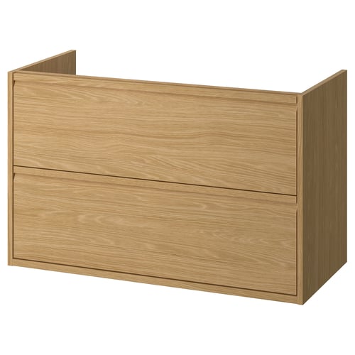 ÄNGSJÖN: light oak bathroom unit, modern design with integrated handles & drawers for storage.