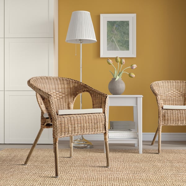 AGEN Armchair with cushion, rattan/Norna natural