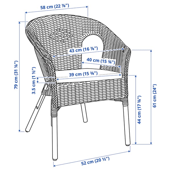 AGEN Armchair with cushion, rattan/Norna natural