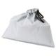A white, compact AJÖSS waste sorting bag. Made of polypropylene, it has a drawstring closure for easy transport and recycling.