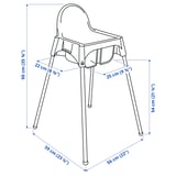ANTILOP Highchair with safety belt, white/silver-colour