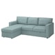 Option: BÅRSLÖV 3-seat sofa-bed with chaise longue, Tibbleby light grey-turquoise