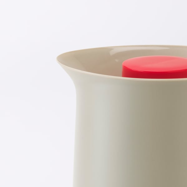 BEHÖVD Vacuum flask, beige/red, 1 l