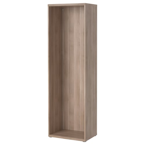An IKEA BESTÅ light brown, rectangular, open wooden cabinet frame.