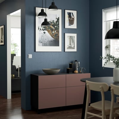 BESTÅ Storage combination w doors/drawers, black-brown/Hjortviken/Stubbarp brown, 120x42x74 cm