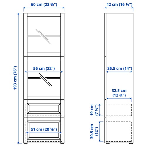 BESTÅ Storage combination w glass doors, white/Hanviken white clear glass, 60x42x193 cm