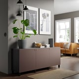BESTÅ Storage combination with doors, black-brown/Hjortviken/Stubbarp brown, 180x42x74 cm