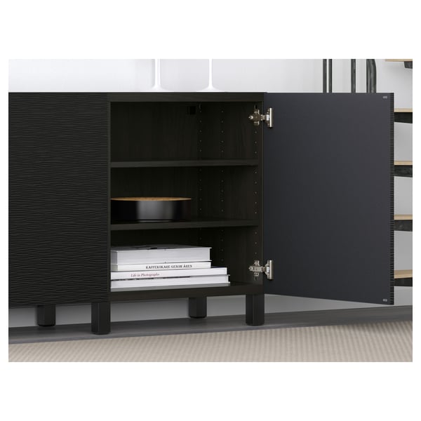 BESTÅ Storage combination with doors, black-brown/Laxviken/Stubbarp black, 180x42x74 cm