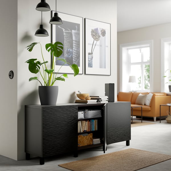 BESTÅ Storage combination with doors, black-brown/Laxviken/Stubbarp black, 180x42x74 cm