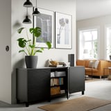 BESTÅ Storage combination with doors, black-brown/Laxviken/Stubbarp black, 180x42x74 cm
