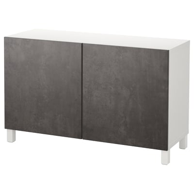 BESTÅ Storage combination with doors, white Kallviken/Stubbarp/dark grey concrete effect, 120x42x74 cm