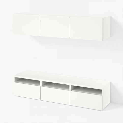 BESTÅ TV bench, white/Lappviken white, 180x42x185 cm