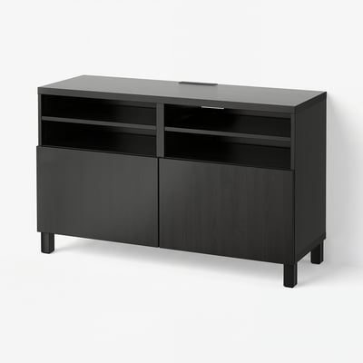 BESTÅ TV bench with doors, black-brown/Lappviken/Stubbarp black-brown, 120x42x74 cm