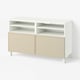 BESTÅ TV bench with doors, white/Krukmakare beige, 120x42x74 cm