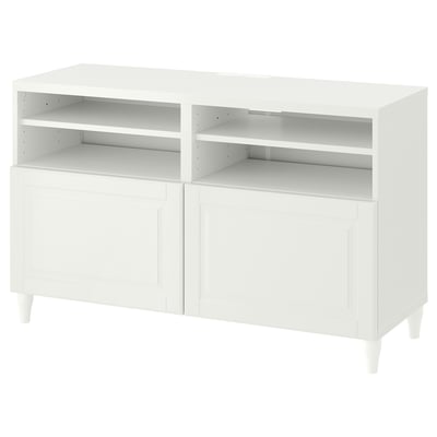 BESTÅ TV bench with doors, white/Smeviken/Kabbarp white, 120x42x74 cm