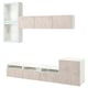 BESTÅ TV storage combination/glass doors, white Glassvik/Bergsviken beige, 300x42x211 cm