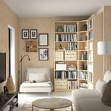 BILLY Bookcase corner comb w ext units, birch effect, 136/136x28x237 cm
