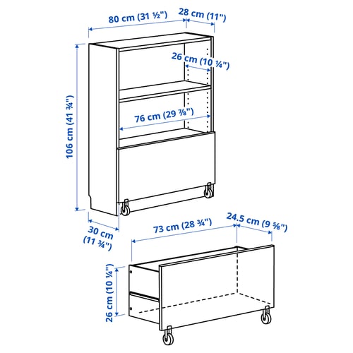 Illustration with measurements for the product: BILLY.