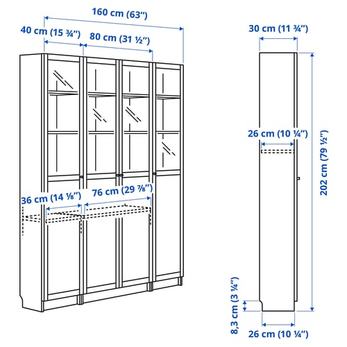 Illustration with measurements for the product: BILLY.