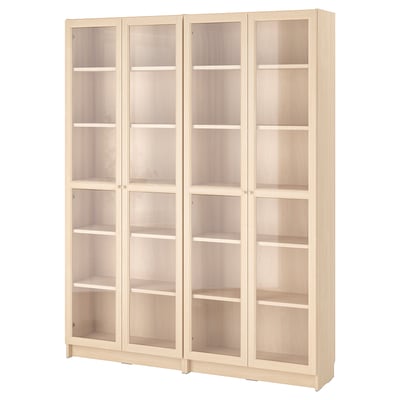 BILLY / OXBERG Bookcase combination w glass doors, birch effect, 160x202 cm