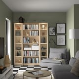 BILLY / OXBERG Bookcase combination w glass doors, birch effect, 160x202 cm