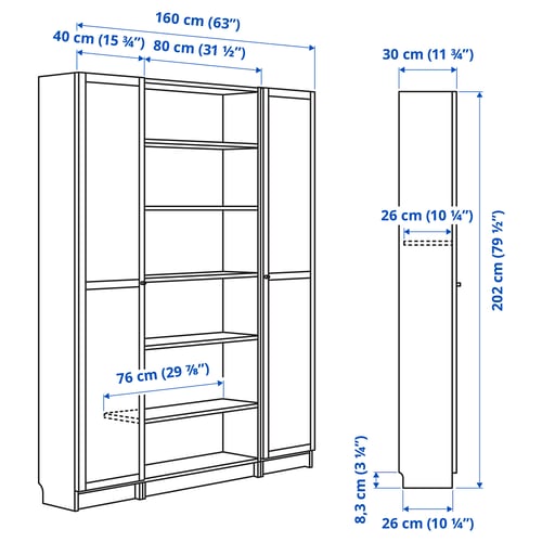 Illustration with measurements for the product: BILLY.