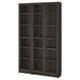Option: BILLY / OXBERG Bookcase combination w glass doors, dark brown oak effect/clear glass, 120x30x202 cm