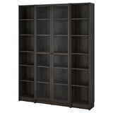 BILLY / OXBERG Bookcase combination w glass doors, dark brown oak effect, 160x202 cm