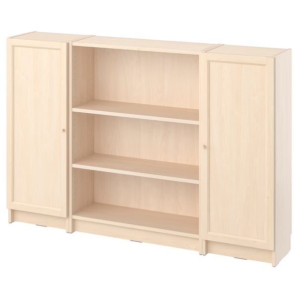 BILLY / OXBERG Bookcase combination with doors, birch effect, 160x106 cm