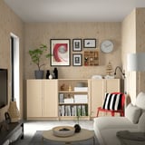 BILLY / OXBERG Bookcase combination with doors, birch effect, 240x30x106 cm