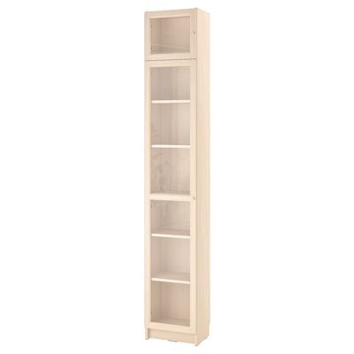 BILLY / OXBERG Bookcase w glass doors/ext unit, birch effect, 40x30x237 cm