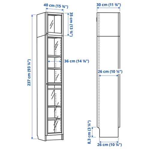Illustration with measurements for the product: BILLY.