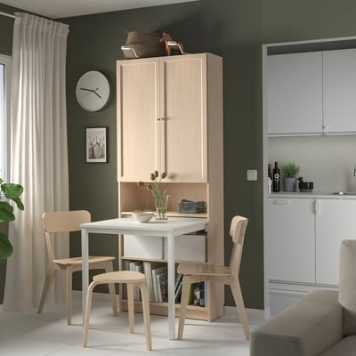 BILLY / OXBERG Bookcase with desk, birch effect/white, 80x202 cm