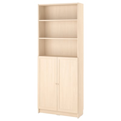 BILLY / OXBERG Bookcase with doors, birch effect, 80x30x202 cm