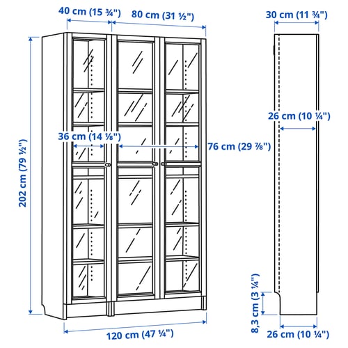 Illustration with measurements for the product: BILLY.