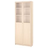 BILLY / OXBERG Bookcase with panel/glass doors, birch effect, 80x30x202 cm