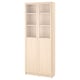 BILLY / OXBERG Bookcase with panel/glass doors, birch effect, 80x30x202 cm