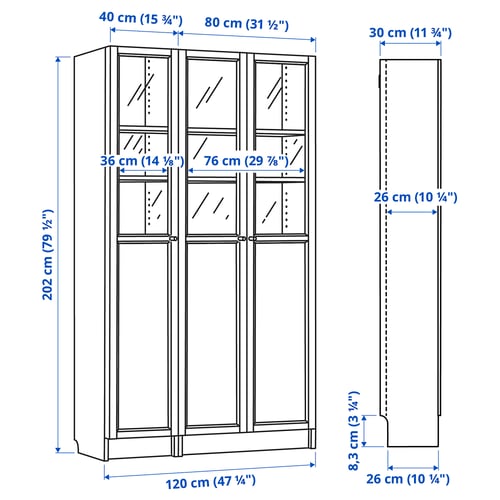 Illustration with measurements for the product: BILLY.
