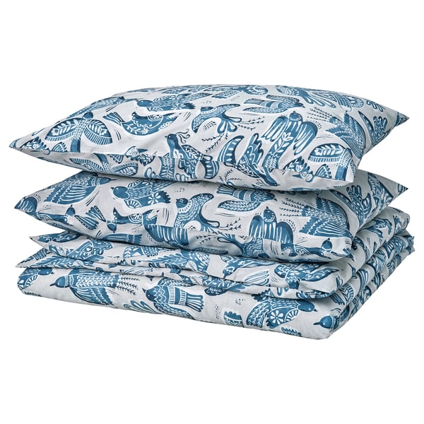 BITTERSÖTA Duvet cover and 2 pillowcases, light grey/blue, 240x220/50x80 cm
