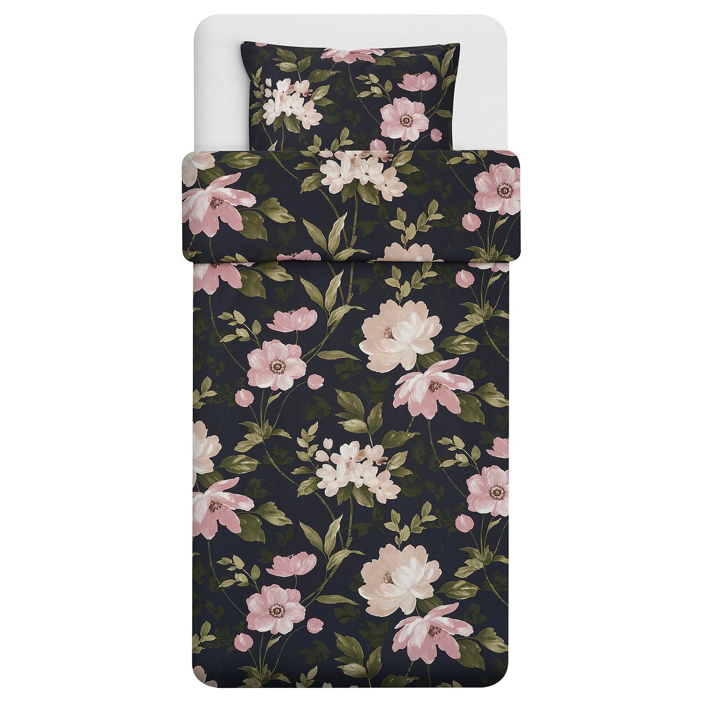 BLEKFRYLE Quilt cover and pillowcase black/flower IKEA