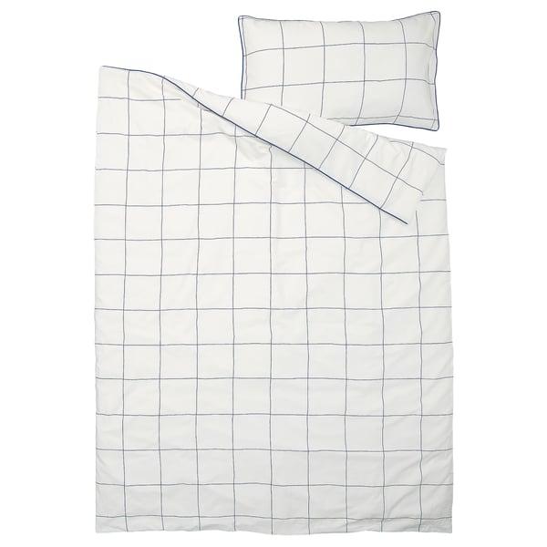 BREDVECKLARE Duvet cover and pillowcase, white blue/check, 150x200/50x80 cm