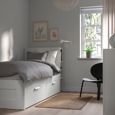 BRIMNES Bed frame w storage and headboard, white/Luröy, 90x200 cm
