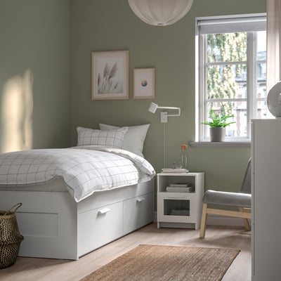 BRIMNES Bed frame with storage, white/Luröy, 90x200 cm