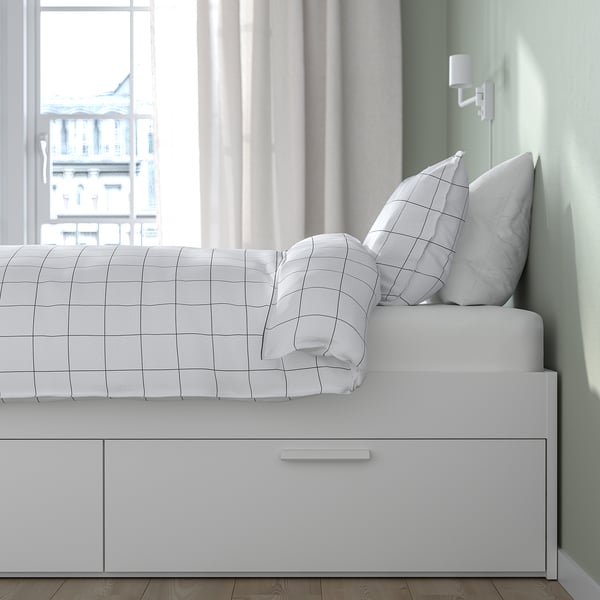 BRIMNES Bed frame with storage, white/Luröy, 90x200 cm